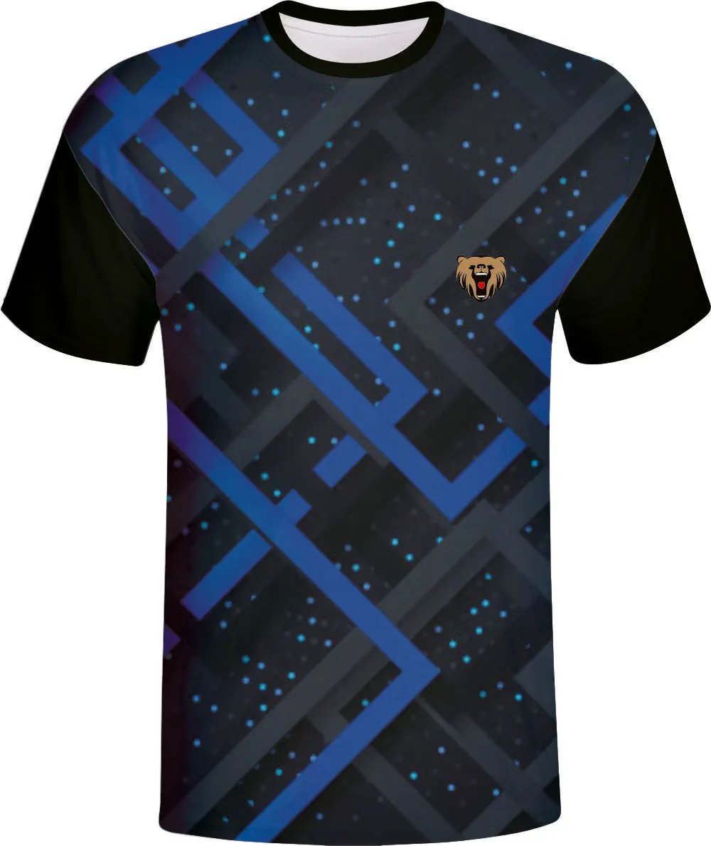 Black Blue Geometric Gamer Esports Jersey by Vimost Sportswear