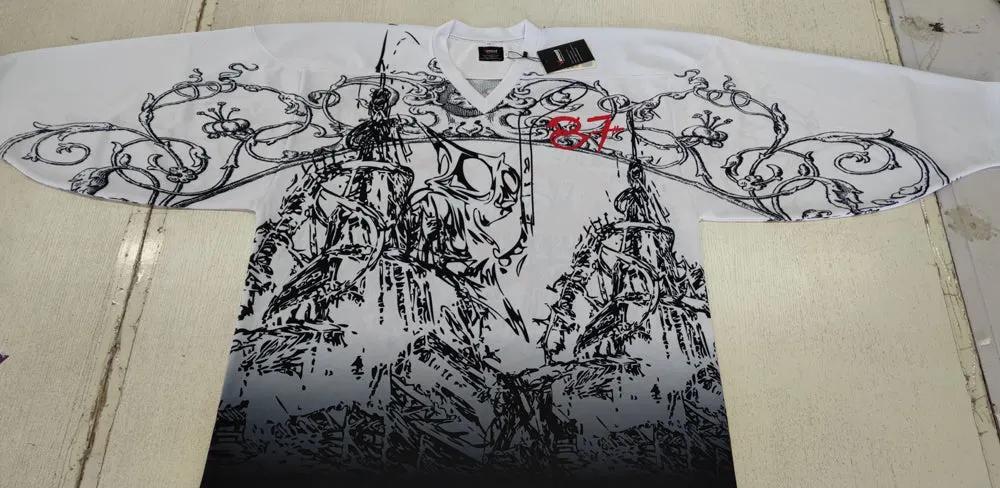 Custom Black Red Warrior Graphic Ice Hockey Jersey by Vimost Sportswear