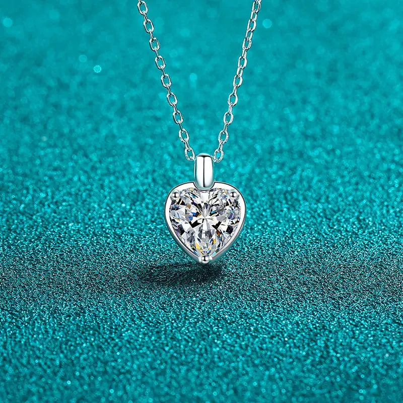 2 Carat Moissanite 925 Sterling Silver Heart Shape Necklace by Partner Labels