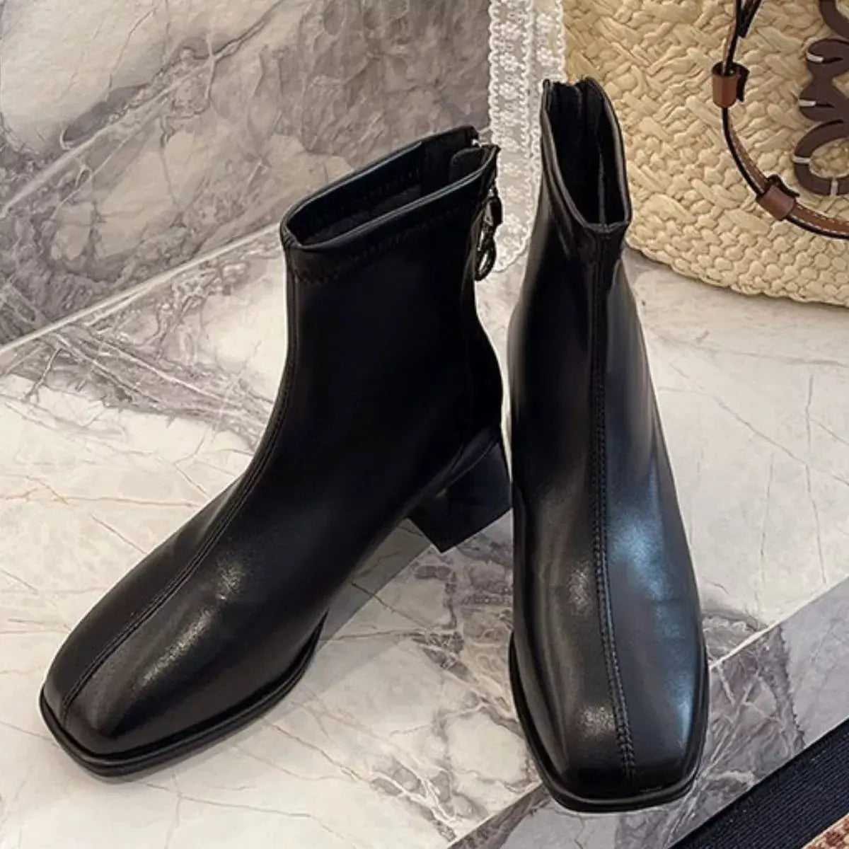 Square Toe Block Heels Boots by Partner Label