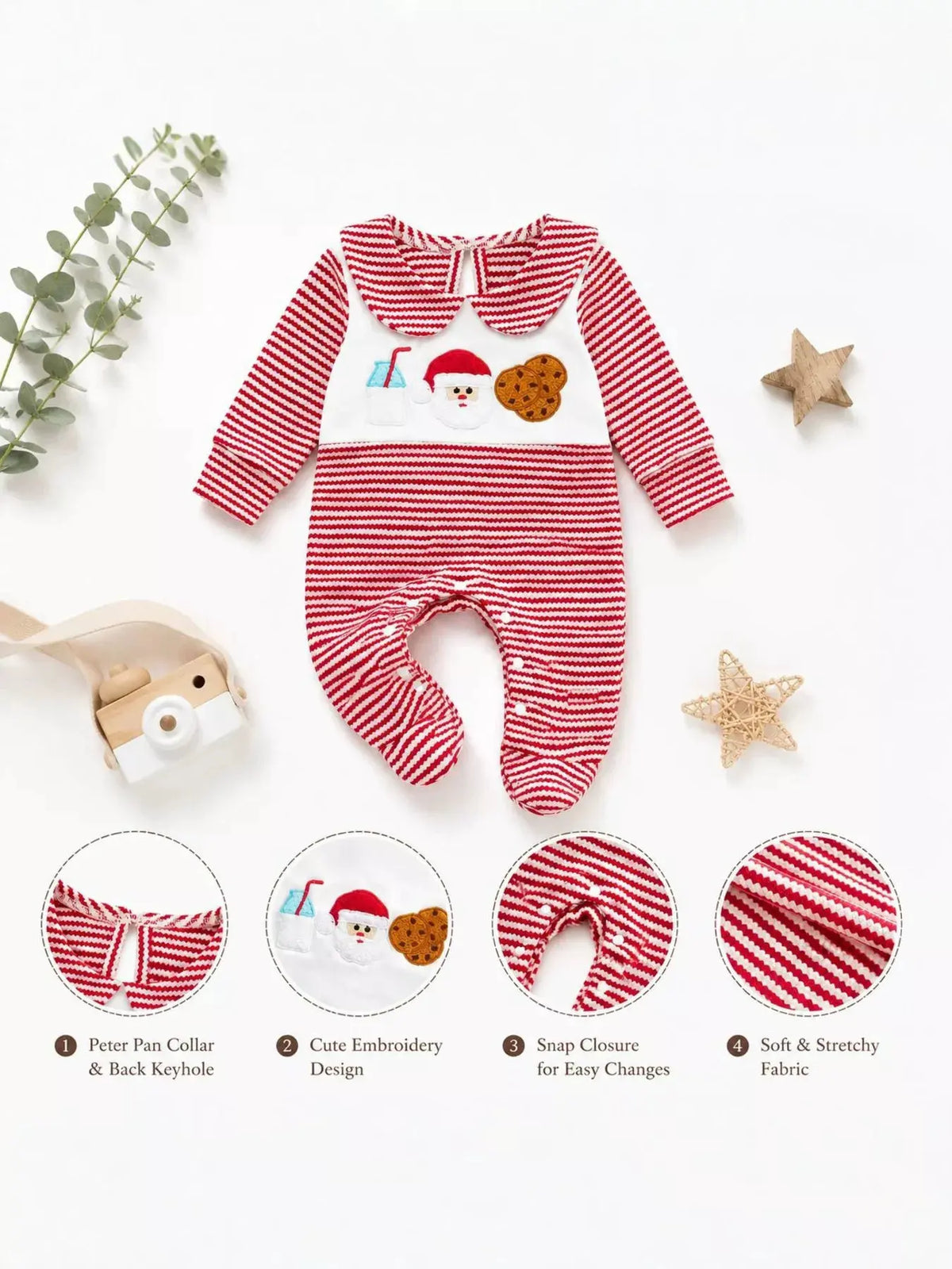 Children's Christmas Santa and Cookies Striped One-Piece by Trendsi
