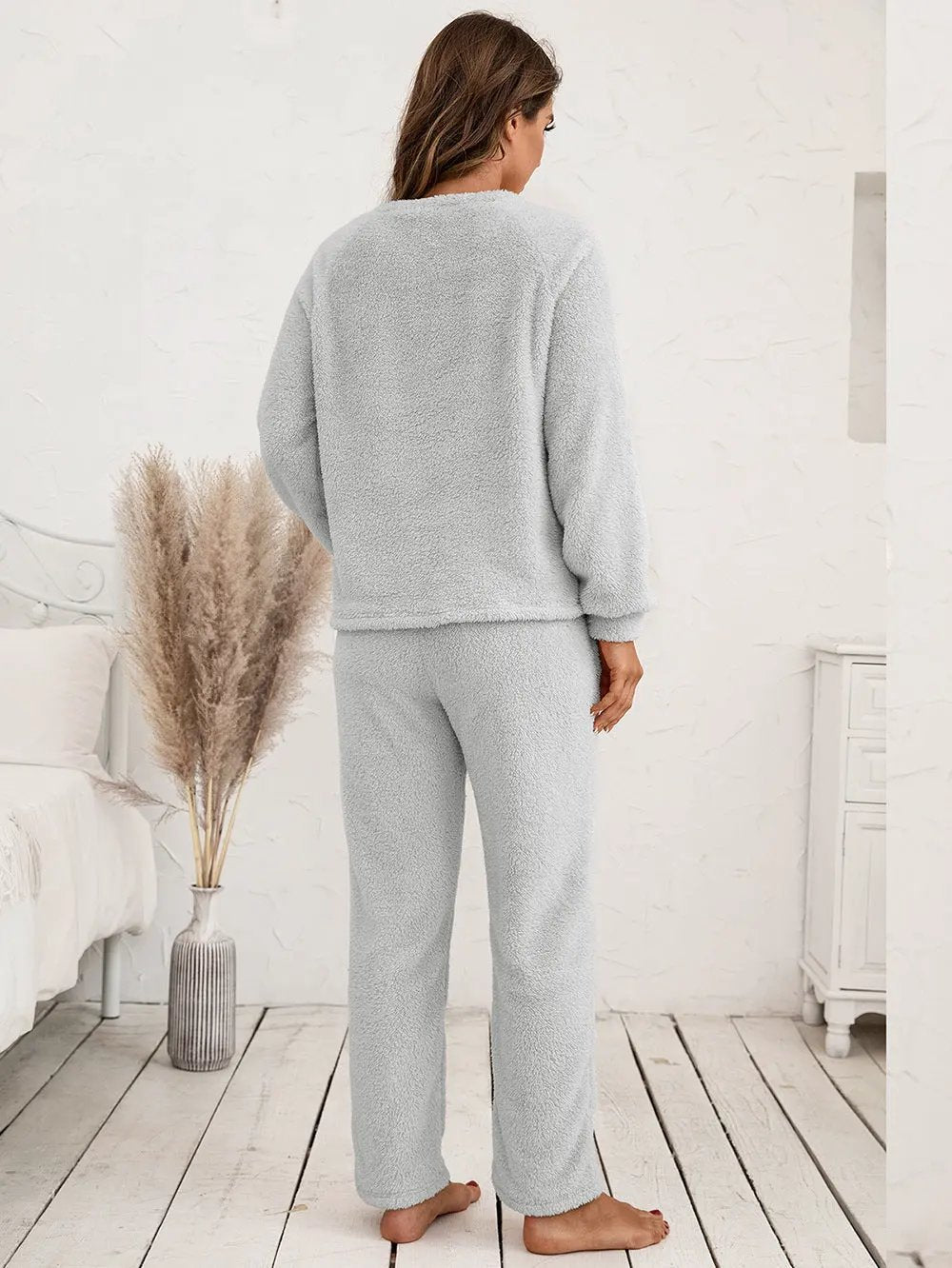 Ivy Lane Teddy Long Sleeve Top and Pants Lounge Set by Ivy Lane