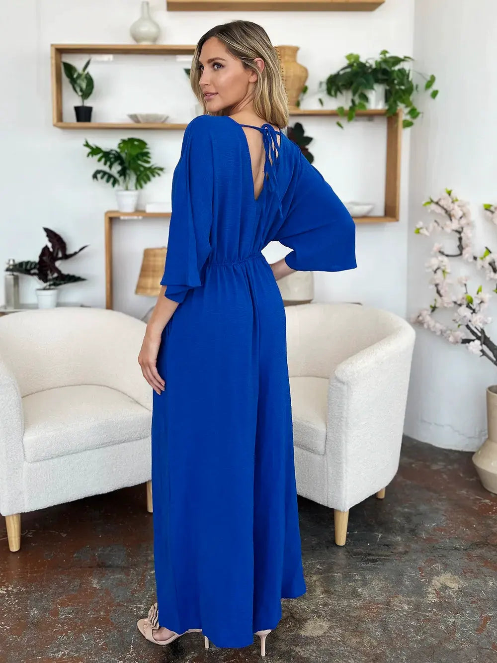Double Take Full Size Surplice Wide Leg Jumpsuit with Pockets by Double Take