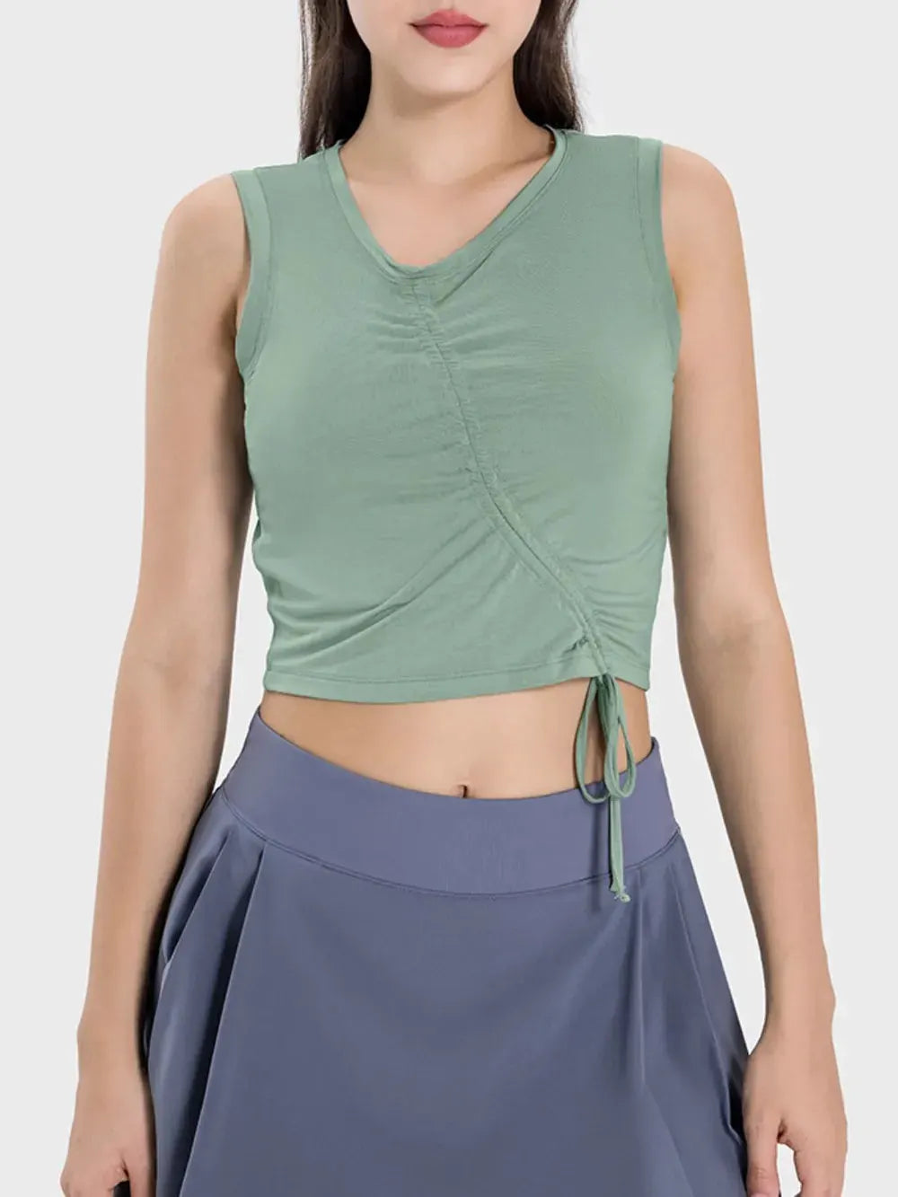 Millennia Drawstring Ruched Wide Strap Active Tank by Millennia