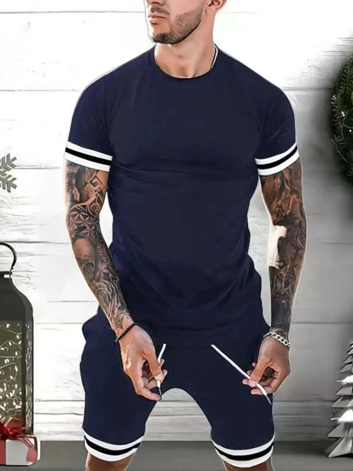 Men's Plus Size Round Neck Short Sleeve Top and Shorts Set by Trendsi
