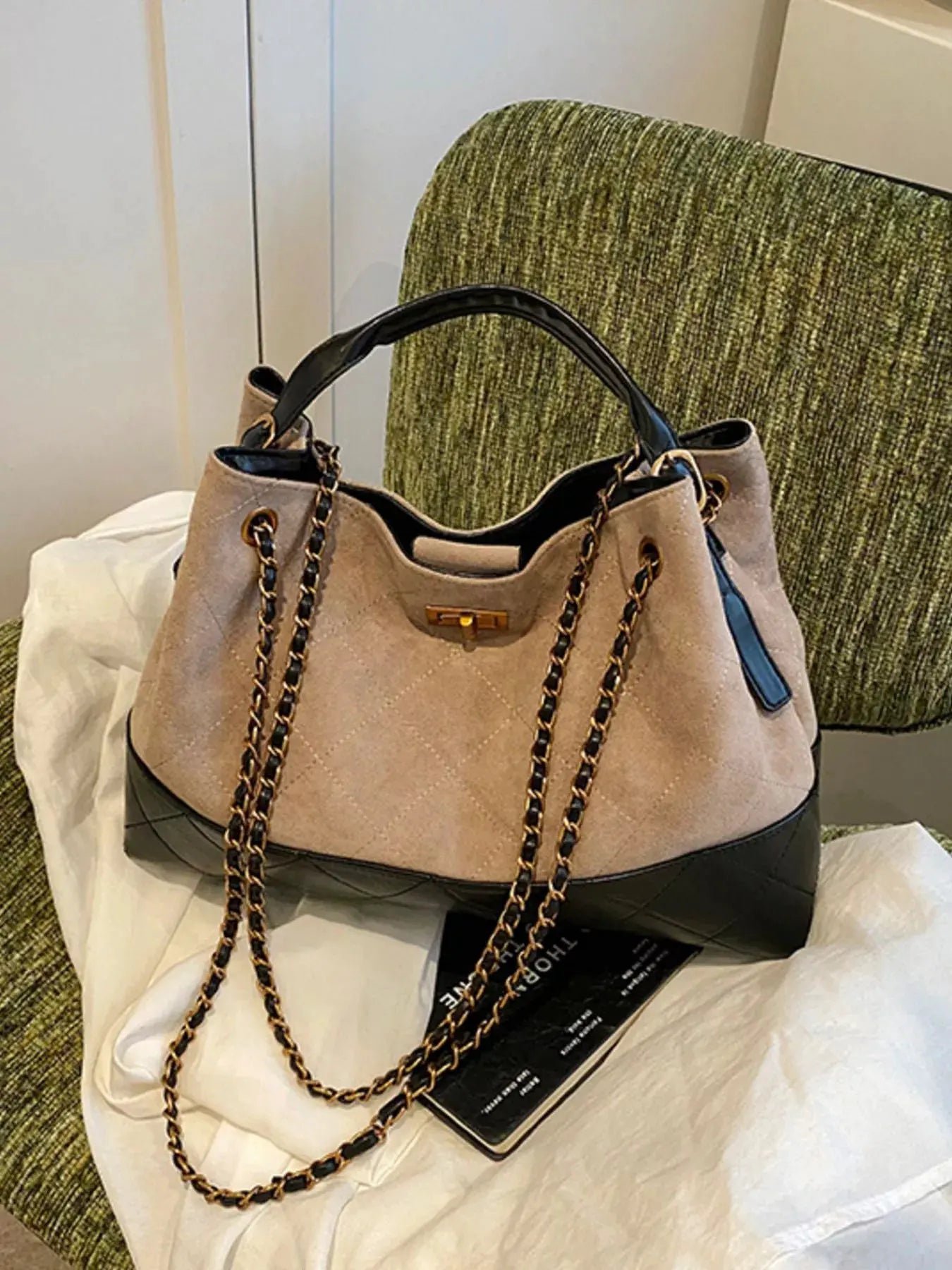 Quilted Leather Chain Strap Crossbody Bag by Partner Label