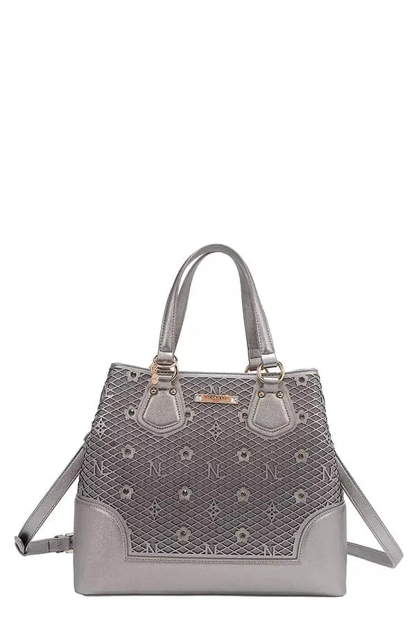Nicole Lee USA Monogram Pattern Handbag with Rhinestones Decor by Nicole Lee USA