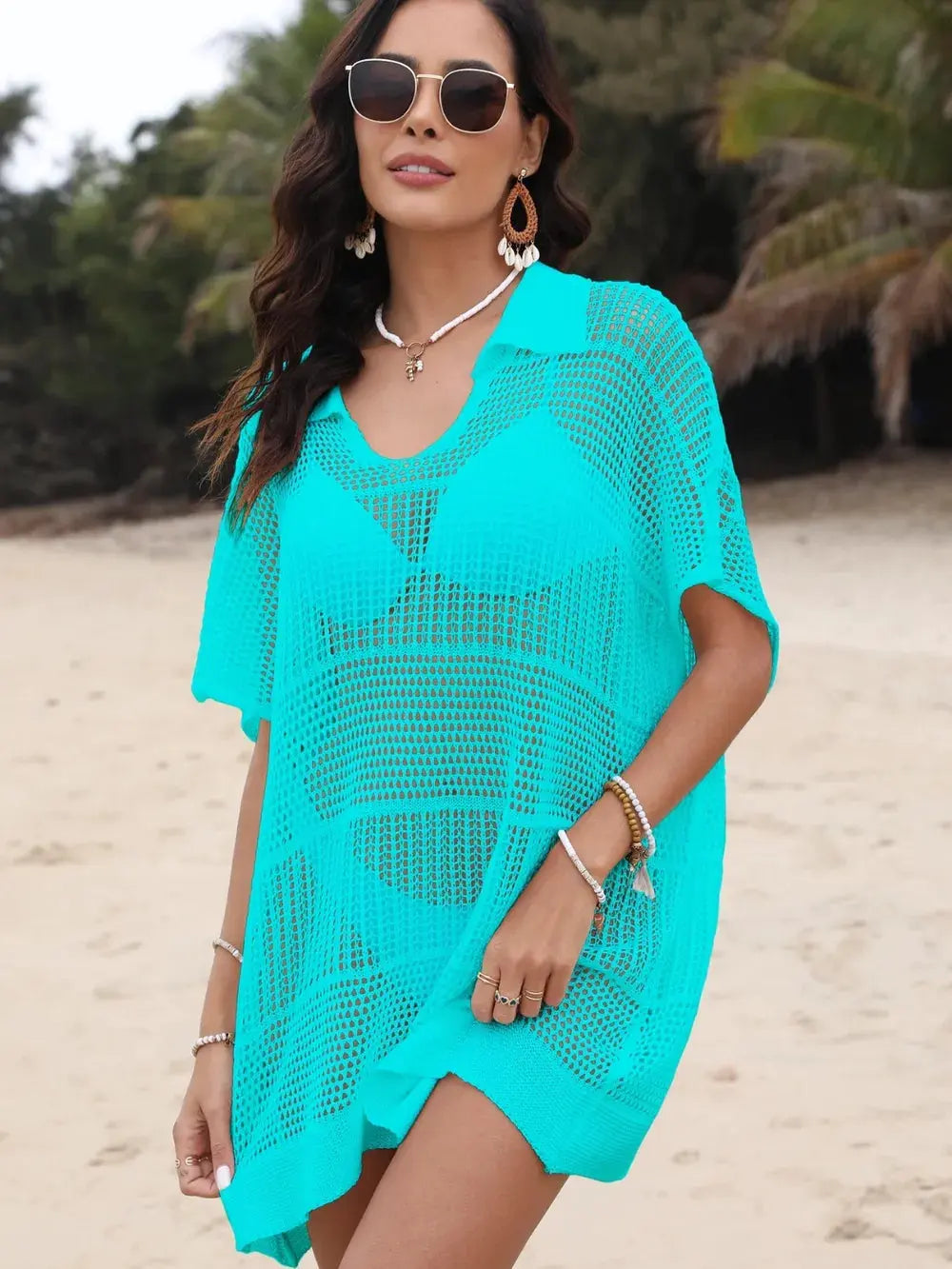 Hollow Out Collared Neck Cover-Up by Partner Labels