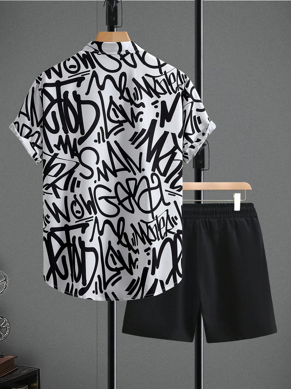 Men's Letter Print Shirt and Shots Set by Trendsi