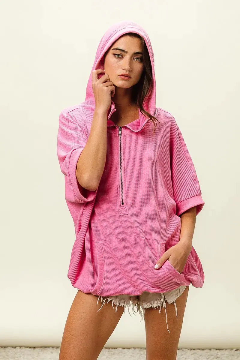 BiBi Vintage Washed Waffle Thermal Hoodie by BiBi