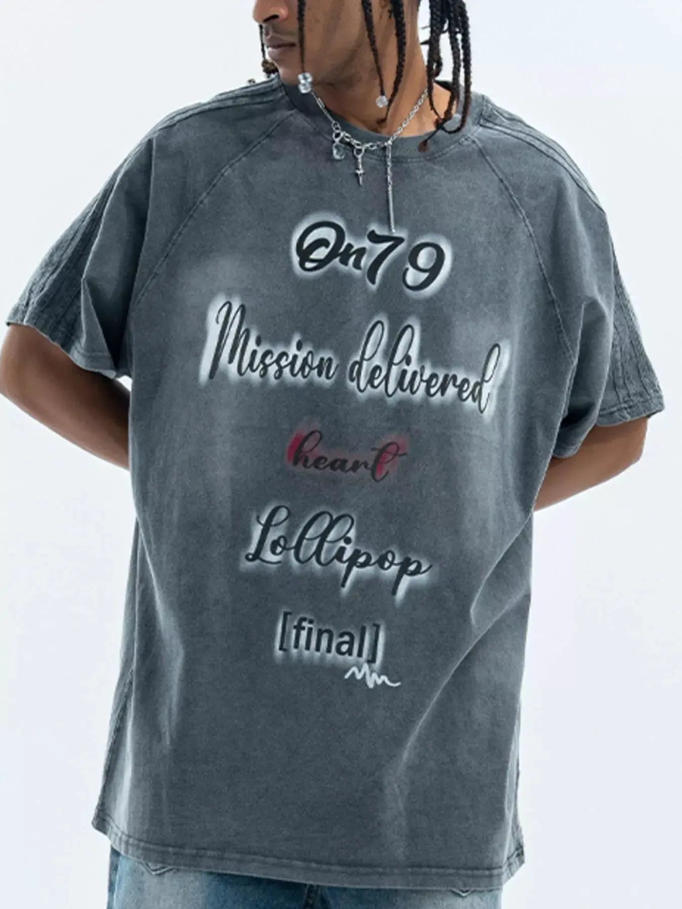 Men's Letter Round Neck Oversized T-Shirt by Partner Label