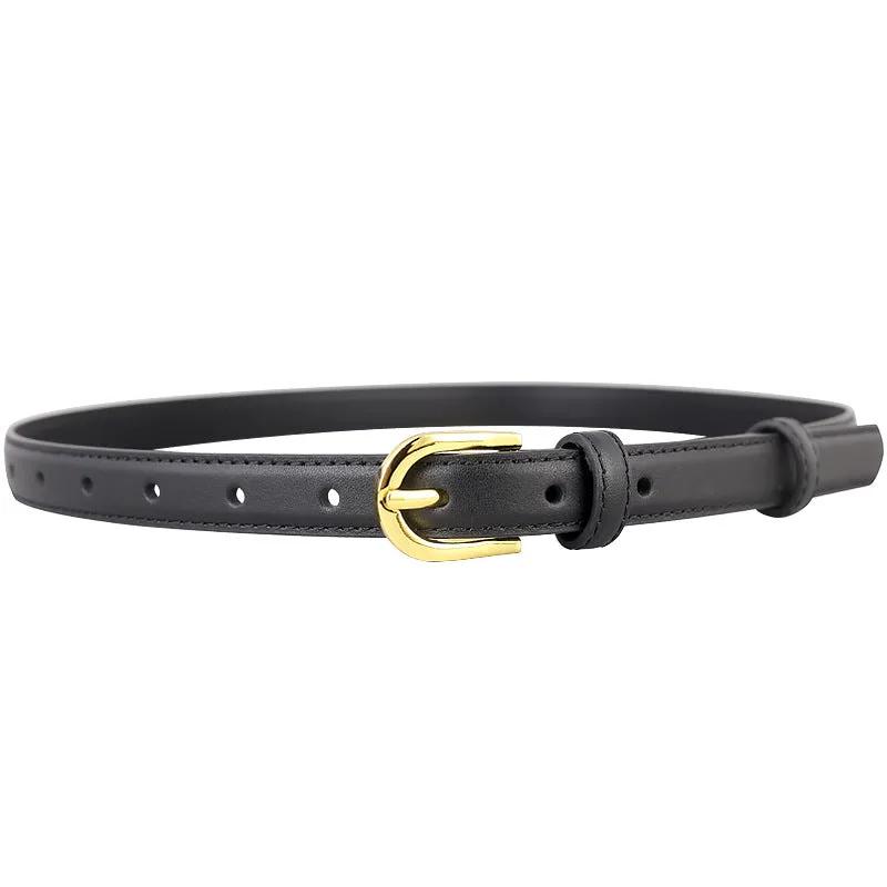 Leather Belt with Golden Buckle by Trendsi