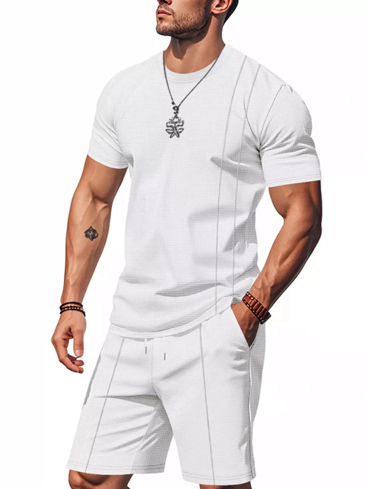Men's Full Size Casual Striped Short Sleeve T-Shirt and Shorts Set Plus Size by Trendsi