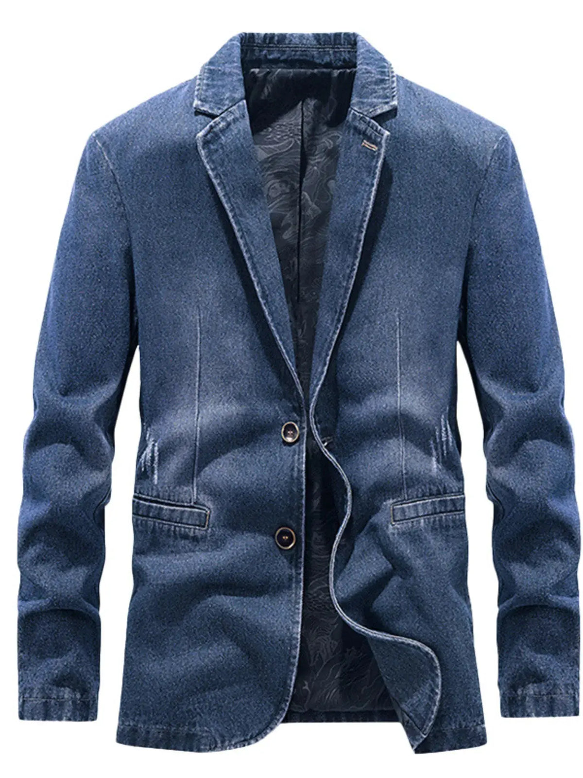 Men's Plus Size Slim Fit Long Sleeve Denim Blazer by Trendsi