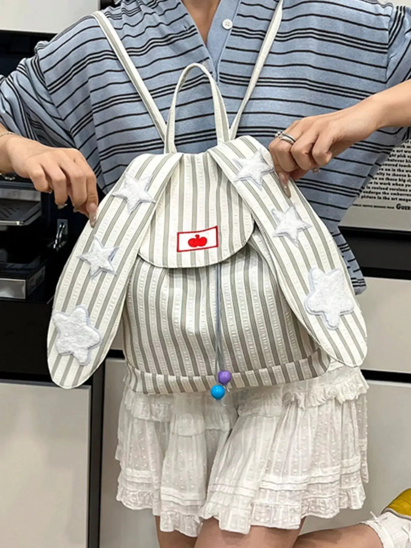Striped Star Bunny Ear Backpack Bag by Partner Label