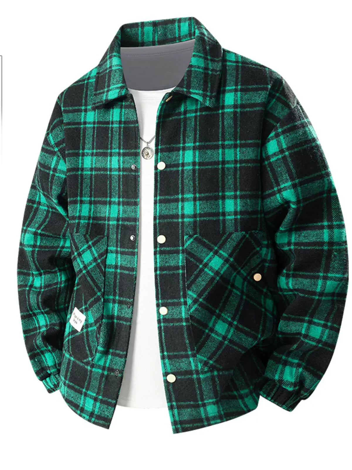 Men's Plus Size Plaid Button-Up Casual Shacket by Partner Label