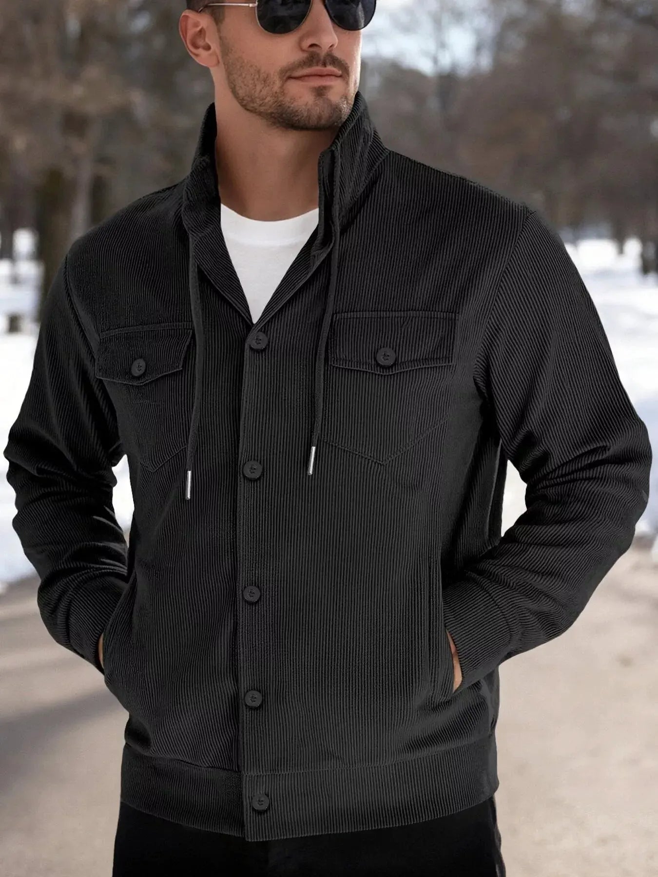 Men's Full Size Casual Corduroy Button-Down Jacket Plus Size by Partner Label