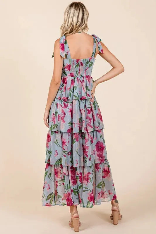Mittoshop Layered Floral Sweetheart Neck Maxi Dress by Mittoshop