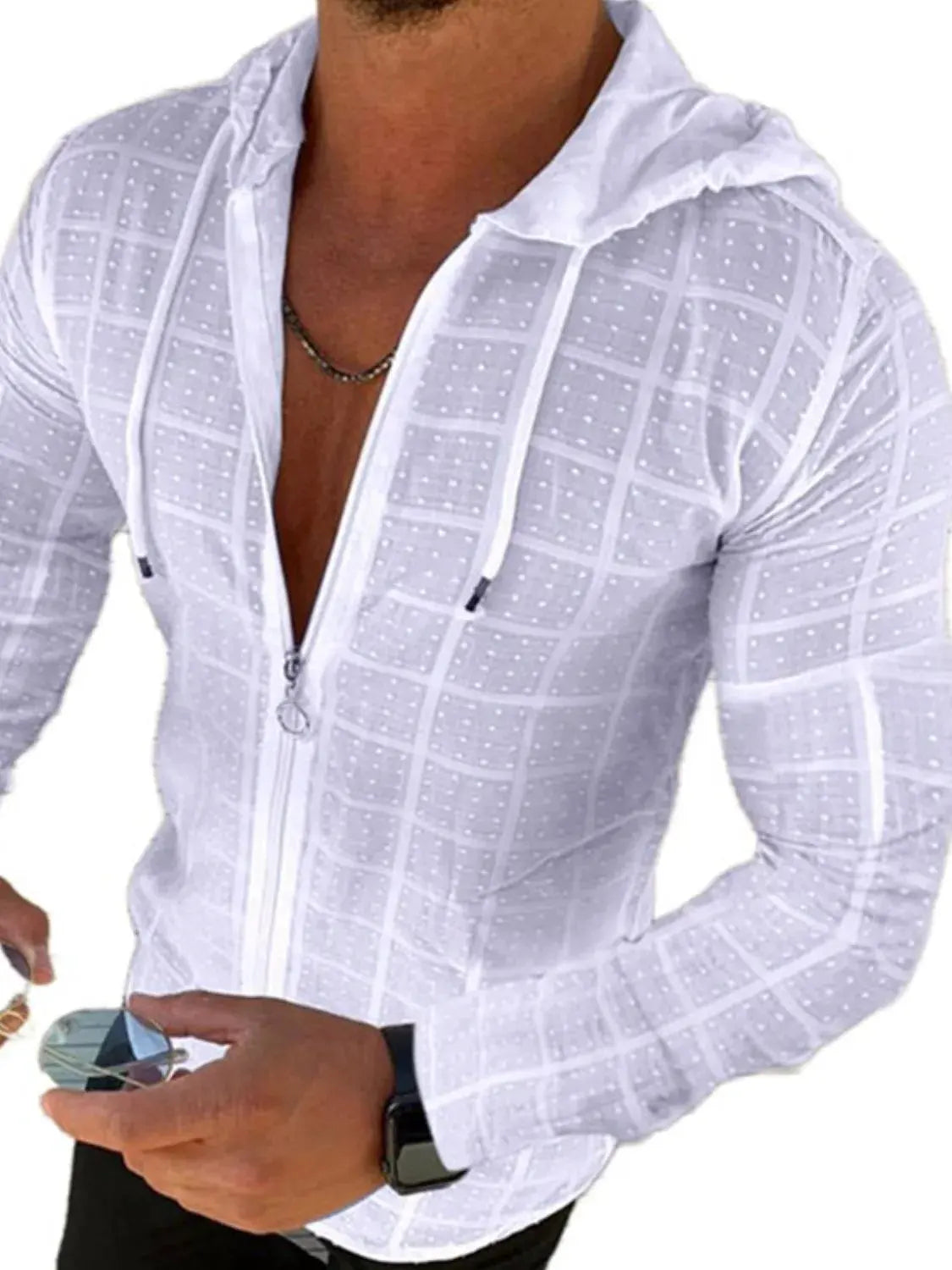 Men's Full Size Zip Up Long Sleeve Hooded Top Plus Size by Trendsi