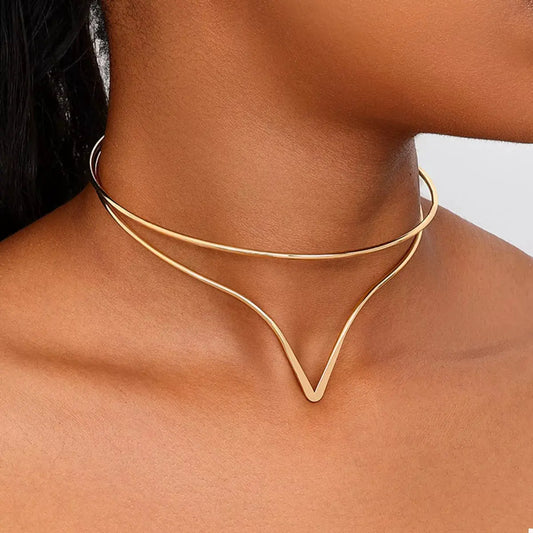 Double Layer V-Shaped Choker Necklace by Partner Labels