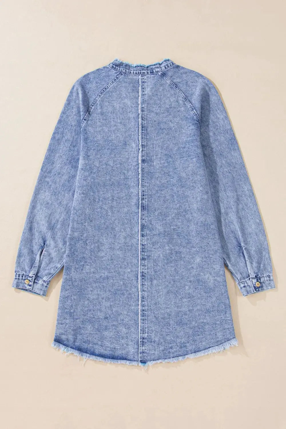 Raw Hem Button Down Long Sleeve Denim Dress by Partner Label