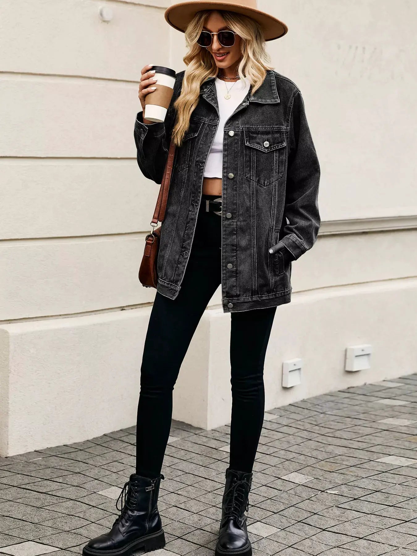 Button Up Long Sleeve Denim Jacket by Partner Label