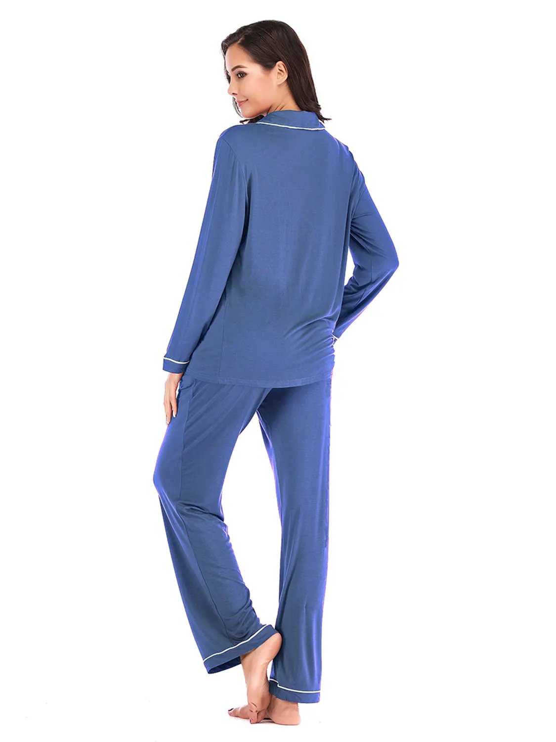 Collared Neck Long Sleeve Loungewear Set with Pockets by Partner Label