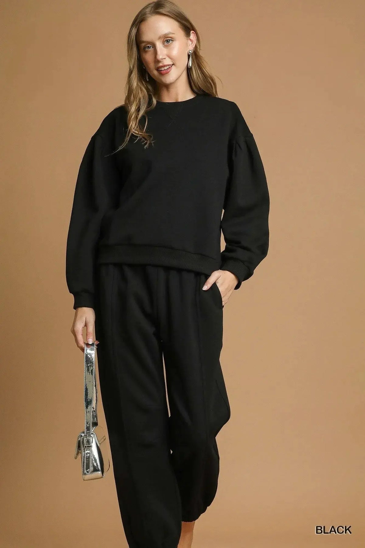 Umgee Round Neck Sweatshirt with Pleated Detail by Umgee