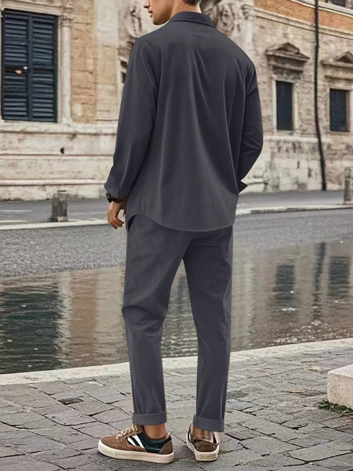 Men's Full Size Button Up Long Sleeve Shirt and Pants Set Plus Size by Trendsi