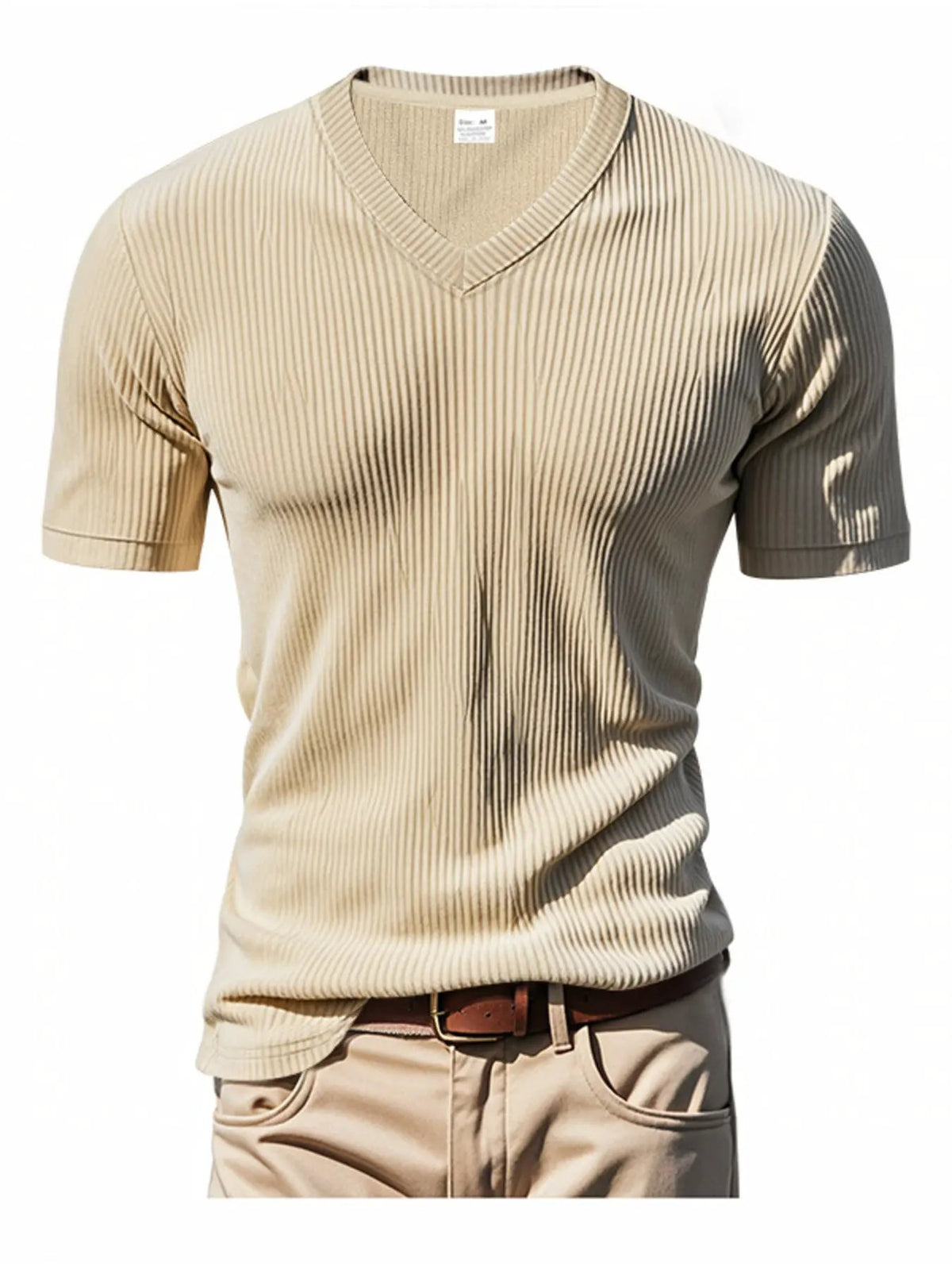 Men's Full Size Ribbed V-Neck T-Shirt Plus Size by Trendsi