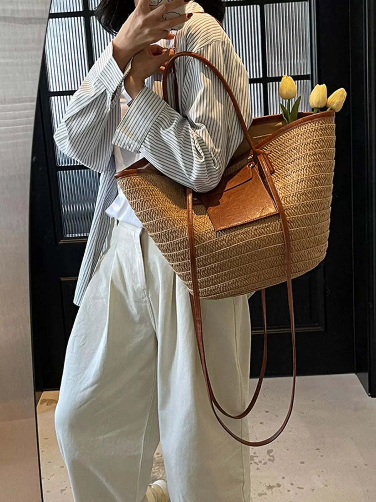 Woven Straw Tote Bag by Partner Label