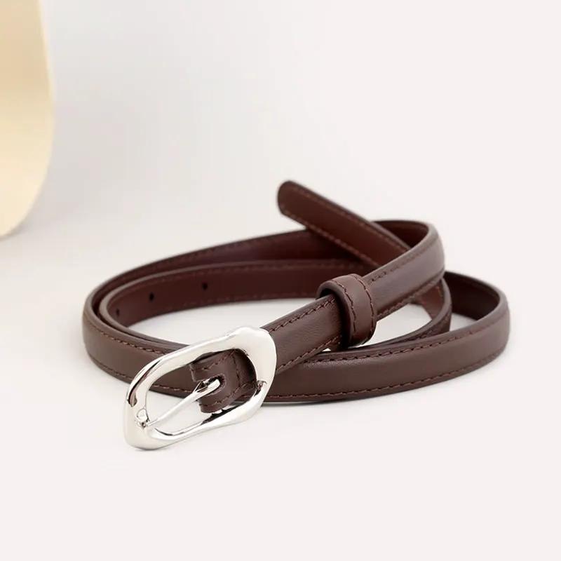 Silver Buckle Skinny Belt by Trendsi