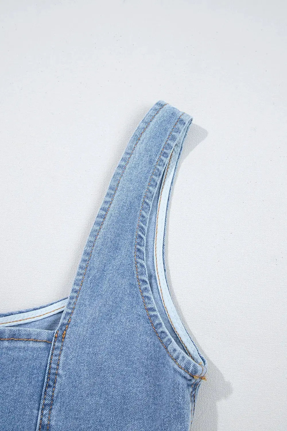 Square Neck Wide Strap Denim Dress by Partner Label