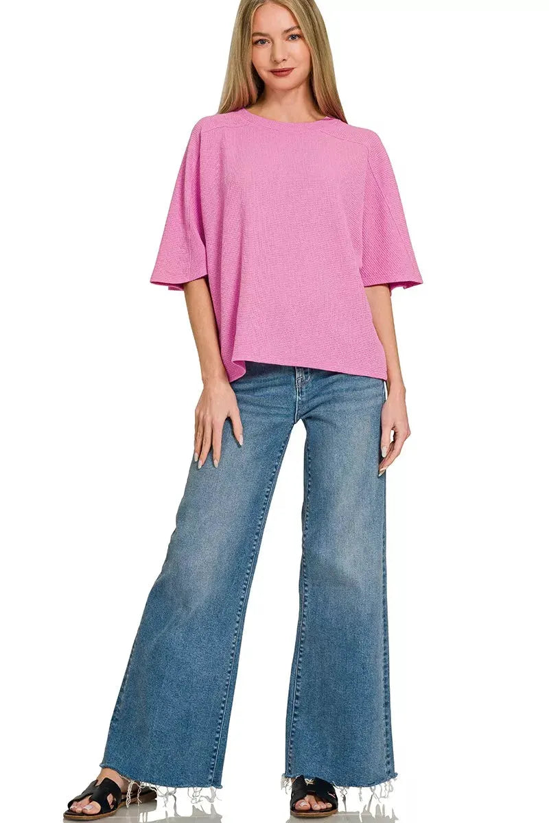 Zenana Double Knit Short Sleeve Top by Zenana