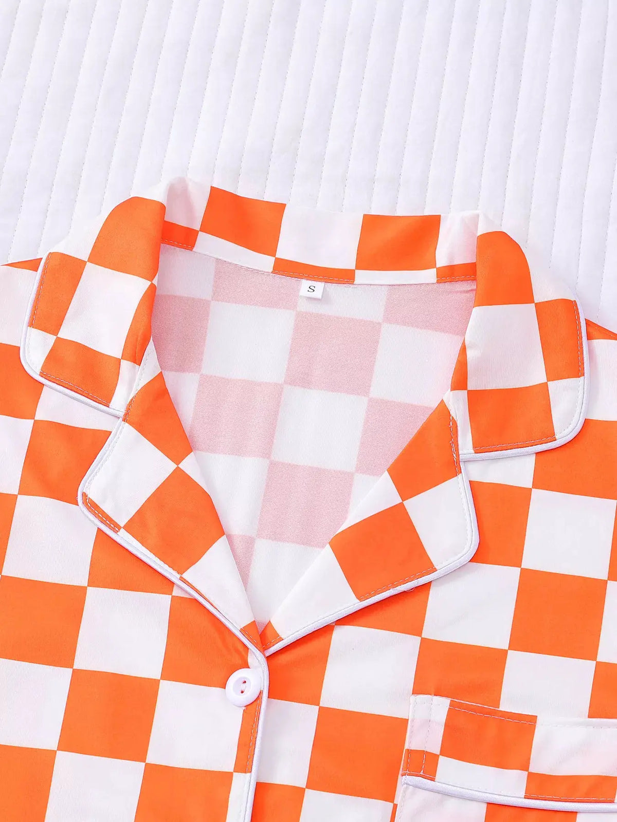 Checkered Print Button Up Top and Shorts Lounge Set by Partner Label