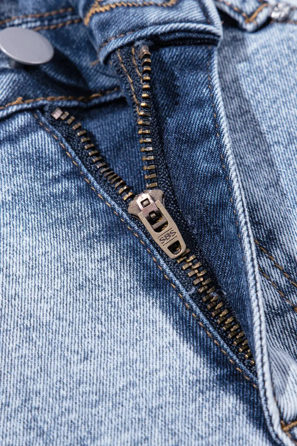 Rhinestone Light Wash Raw Hem High Waist Denim Shorts by Partner Label