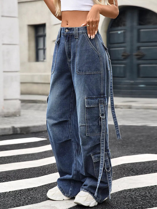 Wide Leg Cargo Jeans by Partner Label