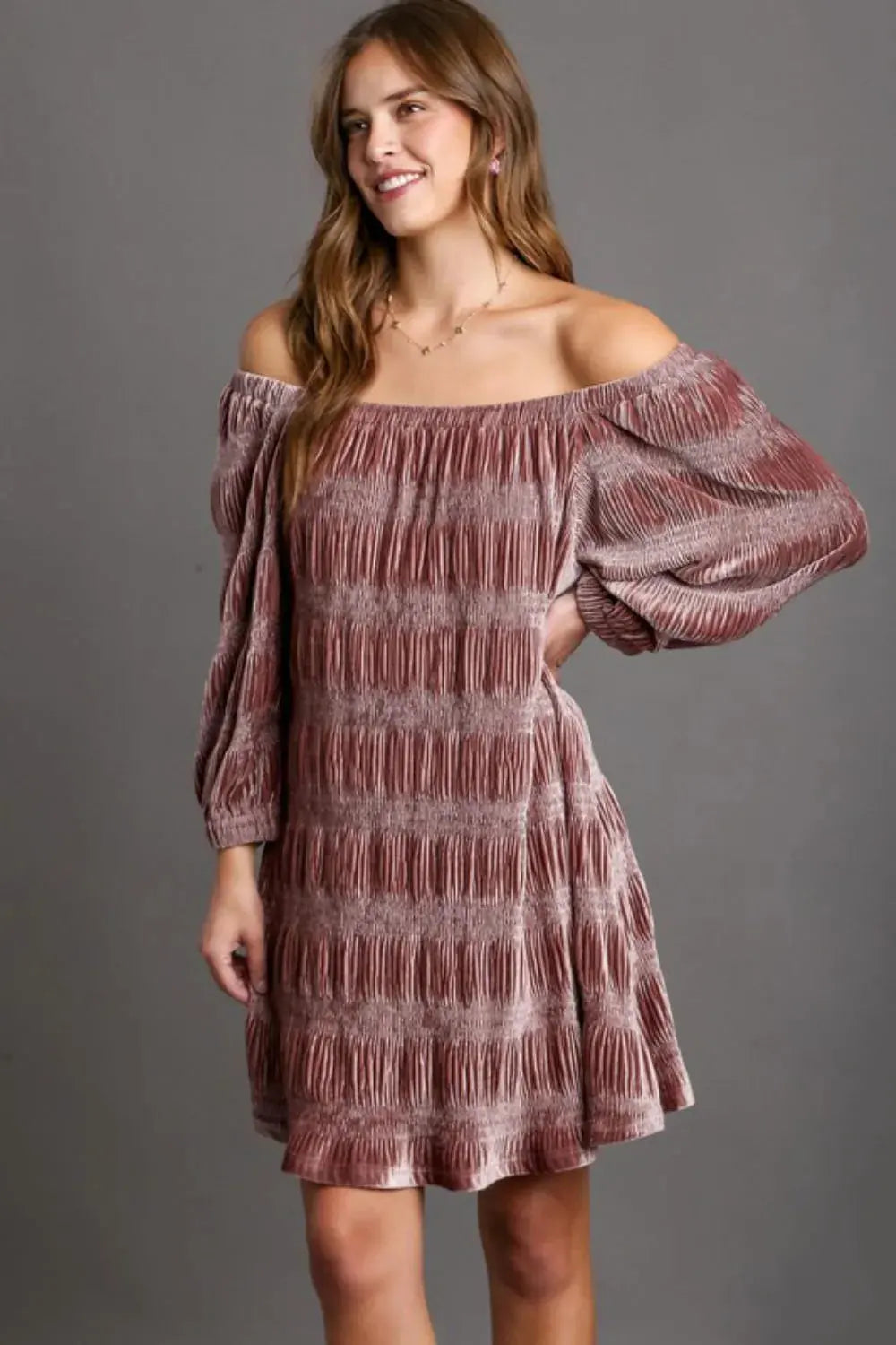 Umgee Off-Shoulder Balloon Sleeve Velvet Mini Dress by Umgee