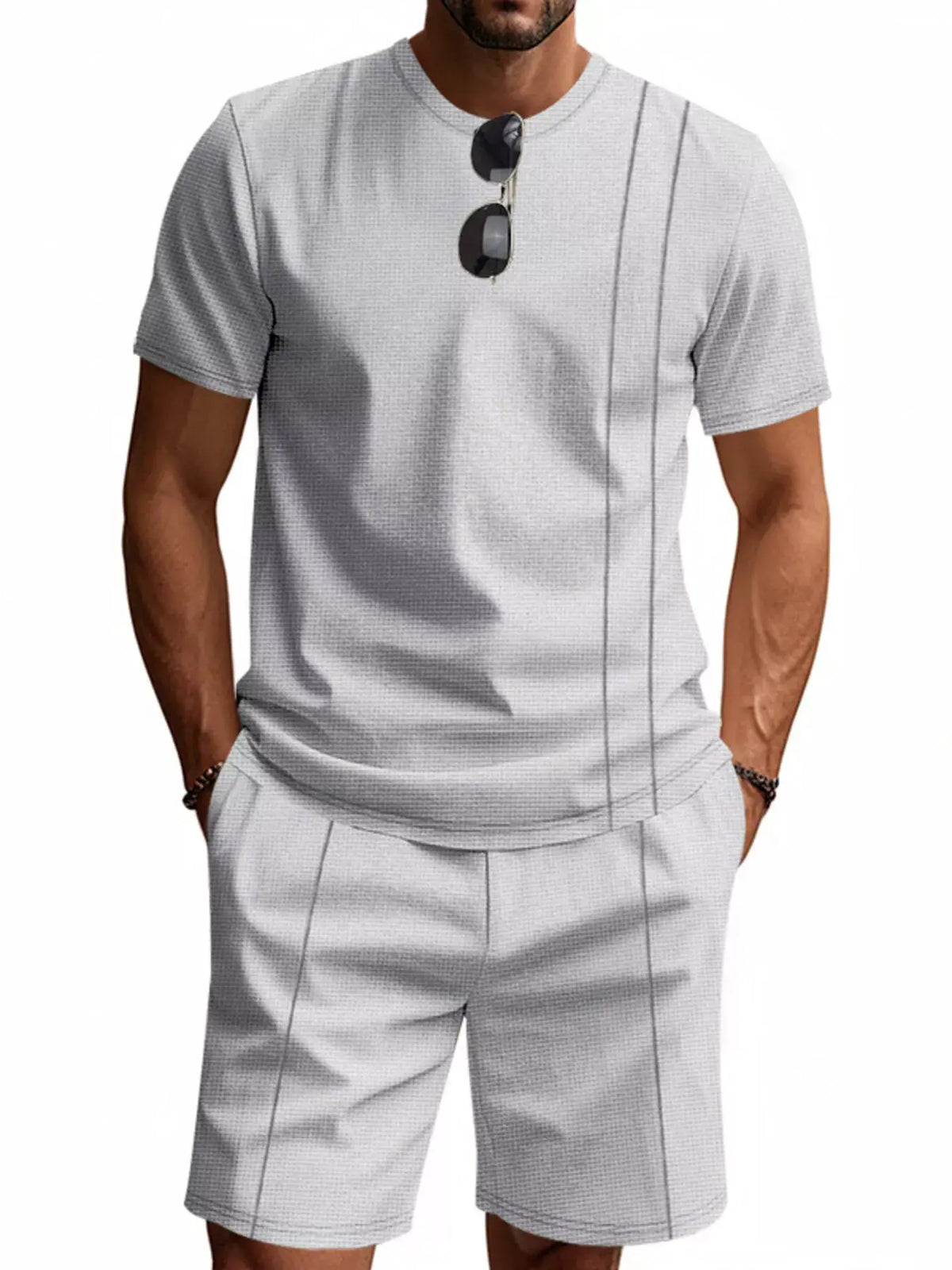 Men's Full Size Casual Striped Short Sleeve T-Shirt and Shorts Set Plus Size by Trendsi