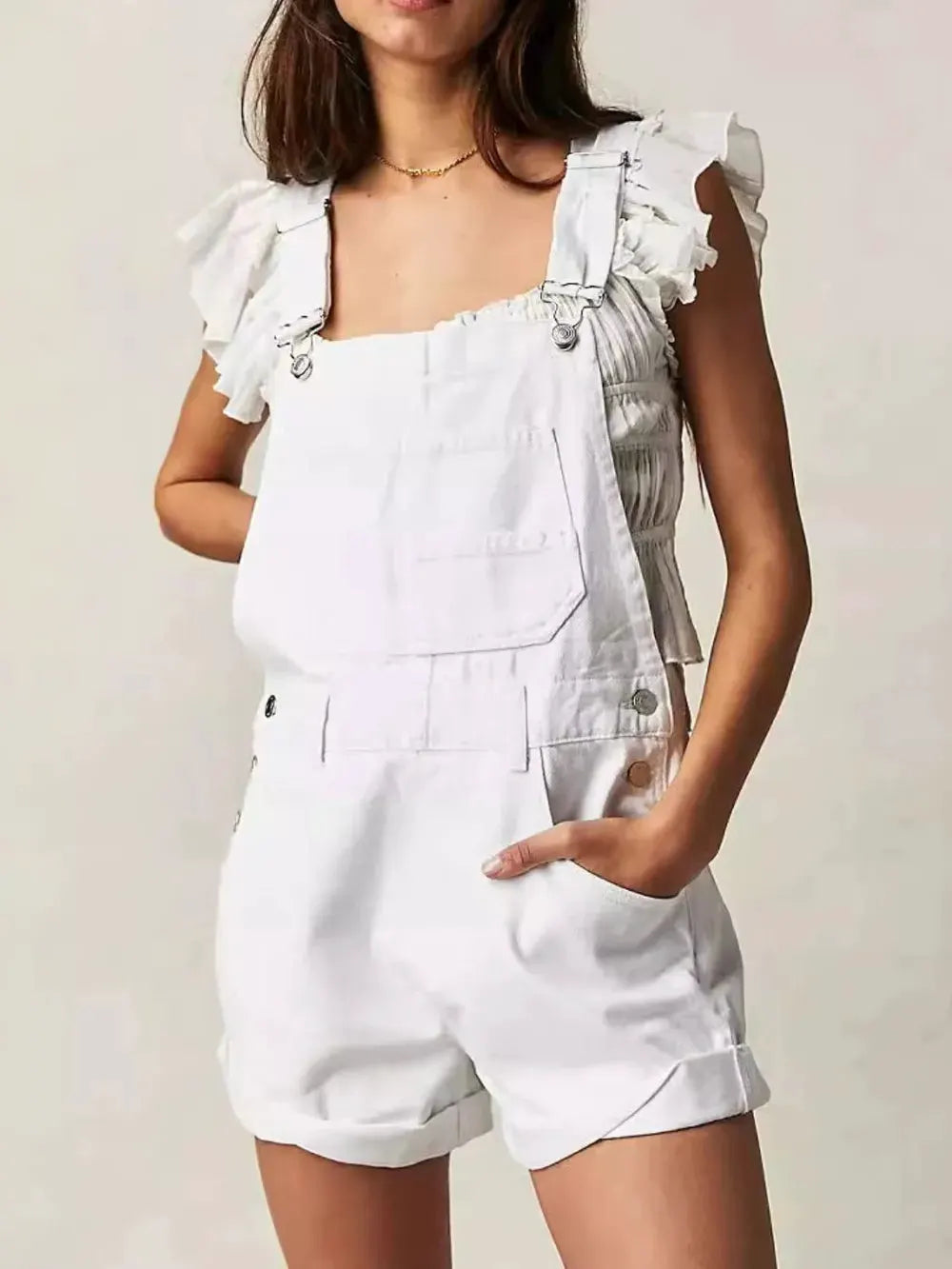 Wide Strap Square Neck Denim Overalls by Partner Labels