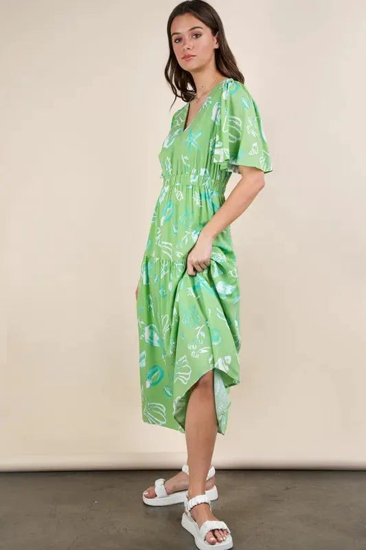 VERY J Printed V-Neck Resort Midi Dress by Very J