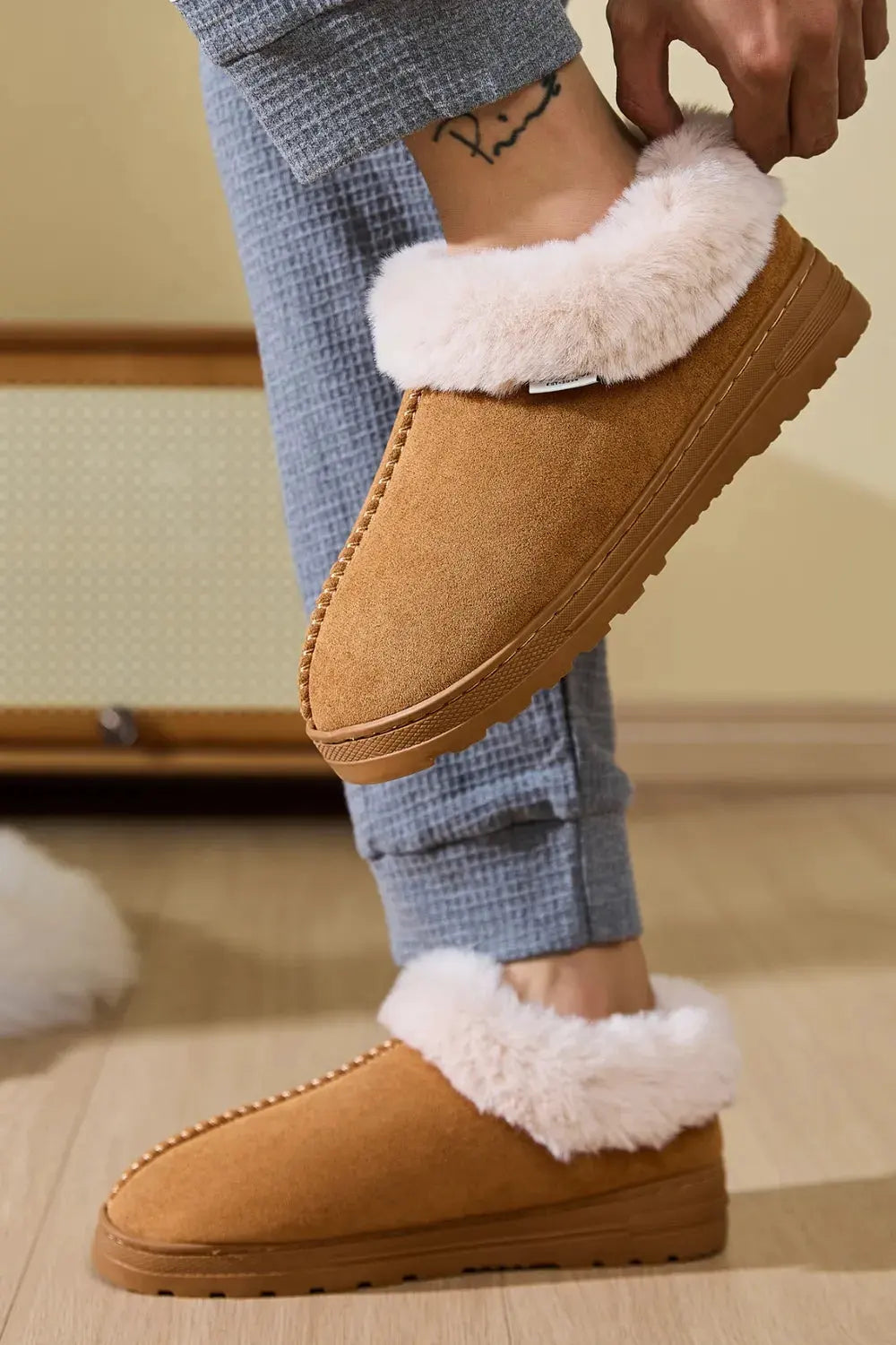 Faux Fur Round Toe Platform Slippers by Partner Label