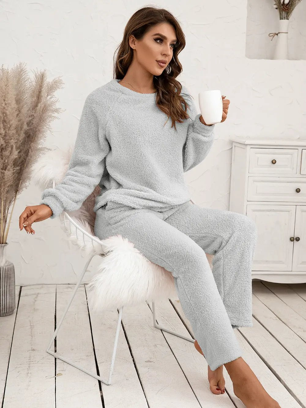 Ivy Lane Teddy Long Sleeve Top and Pants Lounge Set by Ivy Lane