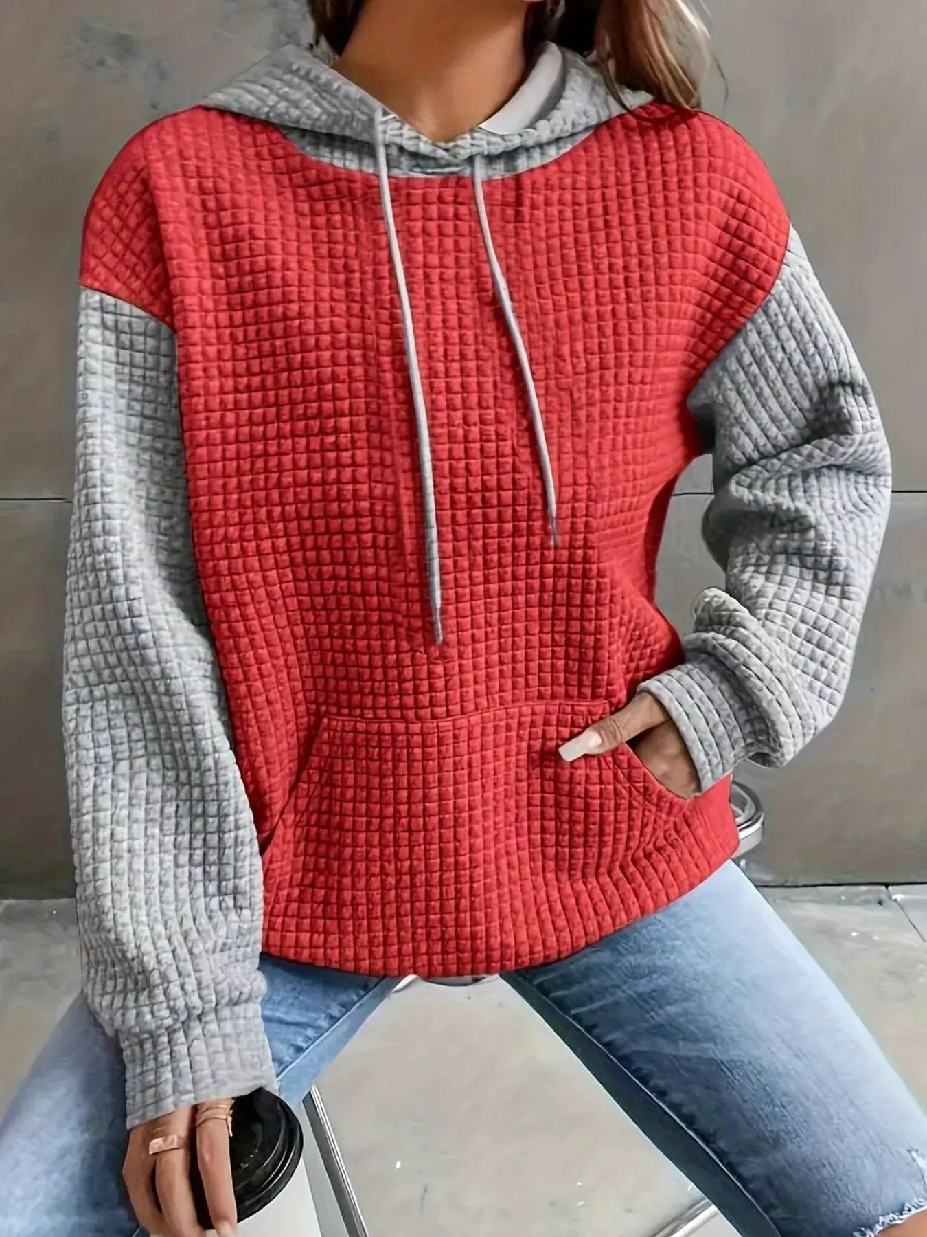 Full Size Textured Kangaroo Pocket Hoodie Plus Size | Partner Labels Selection by Partner Label