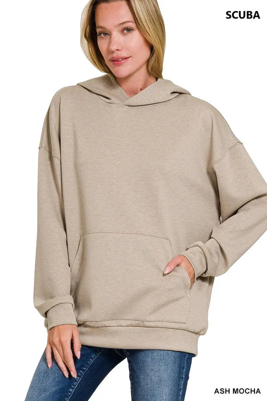 Zenana Oversized Scuba Hoodie with Kangaroo Pocket by Zenana