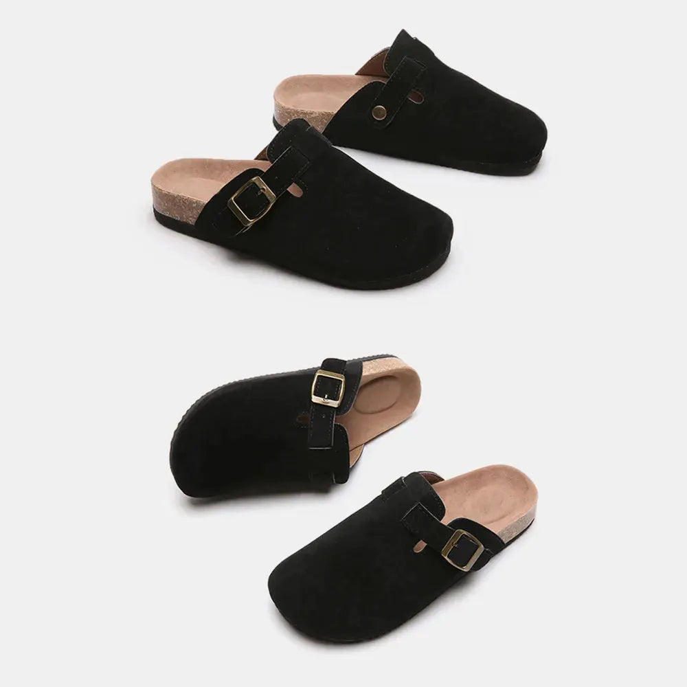 Suede Closed Toe Buckle Slide by Partner Label