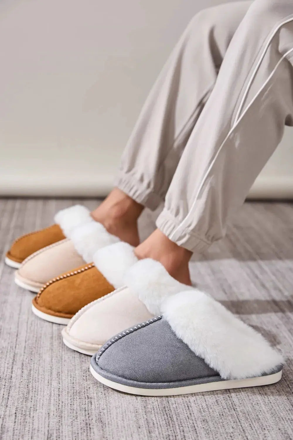 Faux Fur Round Toe Slippers by Partner Label