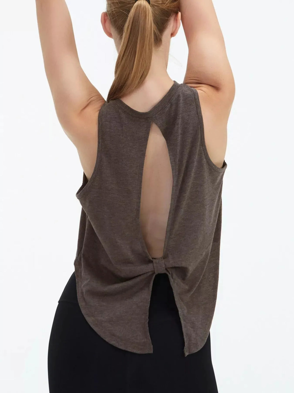 Cutout Back Round Neck Active Tank by Trendsi