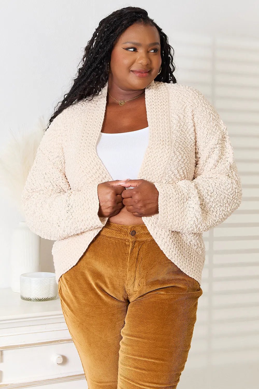 Double Take Open Front Long Sleeve Cardigan by Double Take