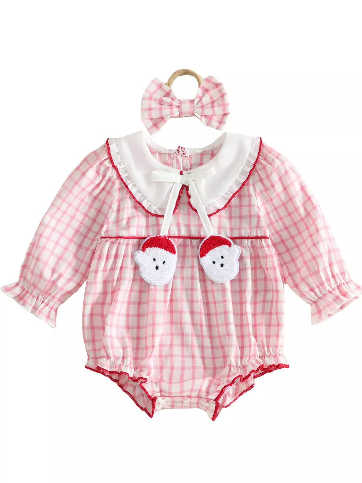 Children's Plaid Long-Sleeve Bodysuit and Bow Headband Set by Trendsi